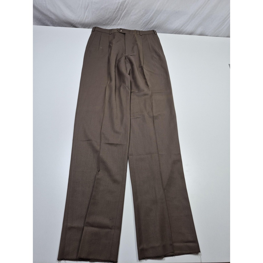 John Alexander Dress Pants Mens 33x36 Brown Wool Pleated Straight Unhemmed
